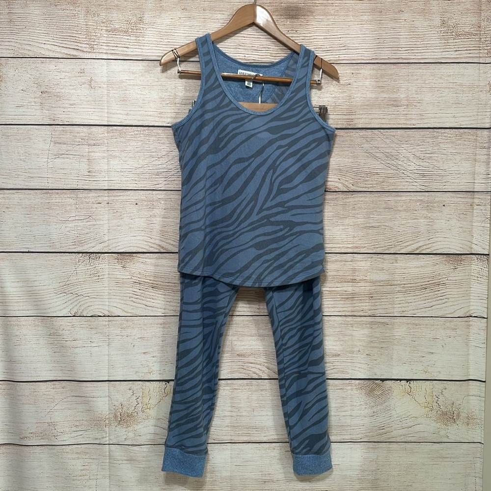 Live Love Lounge Karen Neuburger Heather Blue Zebra Loungewear Pant Tank Set S